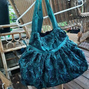 Hand Crafted Fabric Hand Bag Turquoise/Teal